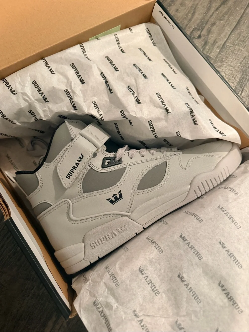 Supra White and Gray High-Top Sneakers
